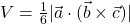 V = \frac{1}{6}|\vec{a}\cdot(\vec{b}\times\vec{c})|