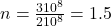 n = \frac{3 × 10^8}{2 × 10^8} = 1.5