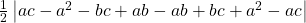 Rendered by QuickLaTeX.com \frac12\left|\cancel{ac}-\cancel{a^2}-\cancel{bc}+\cancel{ab}-\cancel{ab}+\cancel{bc}+\cancel{a^2}-\cancel{ac}\right|