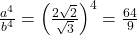 \frac{a^4}{b^4} = \left(\frac{2\sqrt{2}}{\sqrt{3}}\right)^4 = \frac{64}{9}