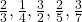 \frac { 2 }{ 3 } ,\frac { 1 }{ 4 } ,\frac { 3 }{ 2 } ,\frac { 2 }{ 5 } ,\frac { 3 }{ 7 }