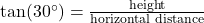 \tan(30^\circ) = \frac{\text{height}}{\text{horizontal distance}}