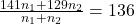 \frac{141n_1 + 129n_2}{n_1+n_2} = 136