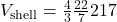 V_{\text{shell}} = \frac{4}{3} × \frac{22}{7} × 217
