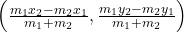 \left( \frac{m_1 x_2 - m_2 x_1}{m_1 + m_2}, \frac{m_1 y_2 - m_2 y_1}{m_1 + m_2} \right)