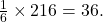 \tfrac{1}{6}\times216 = 36.