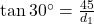 \tan 30^\circ = \frac{45}{d_1}