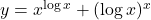 y=x^{\log x} + (\log x)^x