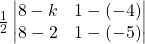 \frac12\begin{vmatrix}8-k&1-(-4)\\8-2&1-(-5)\end{vmatrix}