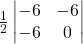 Rendered by QuickLaTeX.com \frac12\begin{vmatrix}-6&-6\\-6&0\end{vmatrix}